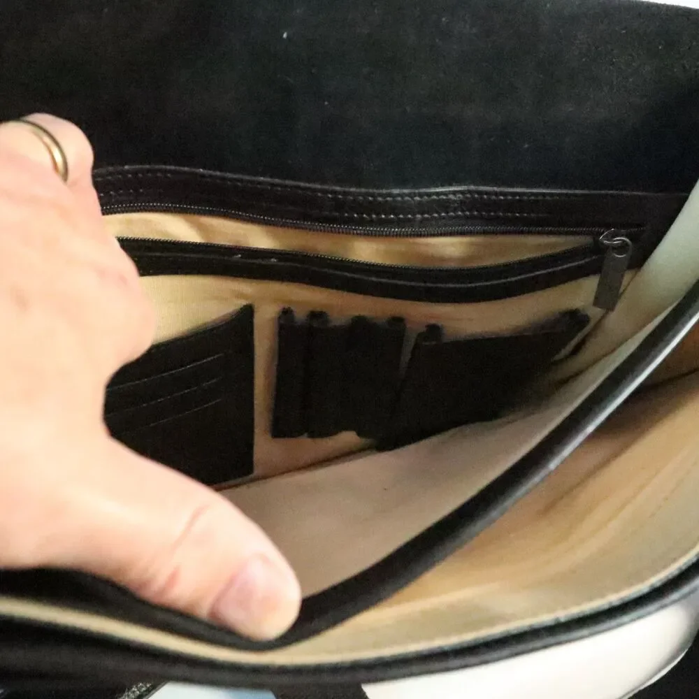 Kenneth Cole Leather Briefcase lap top tote Bag Black 16